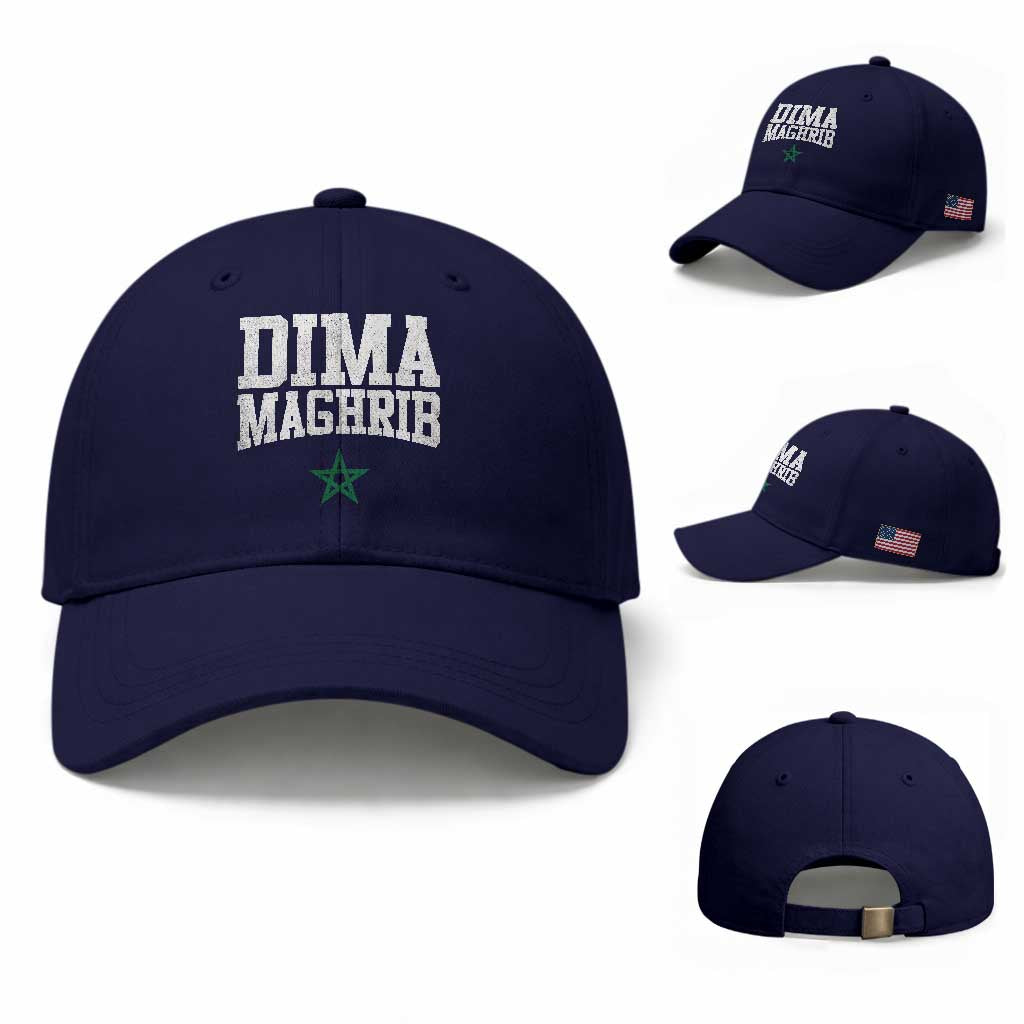 Moroccan Dima Maghrib Flag of Morocco Vintage Green Star Patriotic Baseball Cap TS11 Baseball Cap Universal Fit Dark Blue Print Your Wear