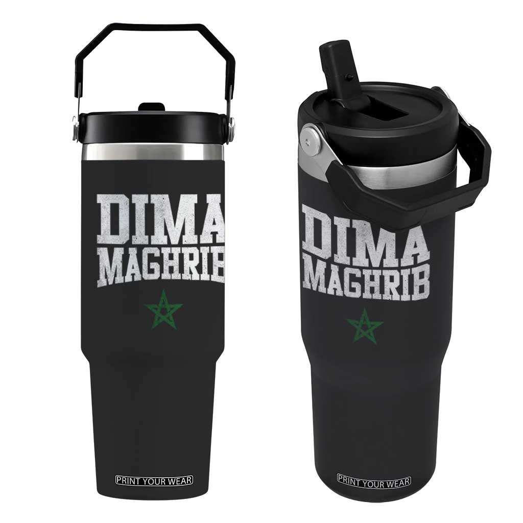 Moroccan Dima Maghrib Flag of Morocco Vintage Green Star Patriotic Flip Straw Tumbler TS11 One Size: 30 oz Black Print Your Wear