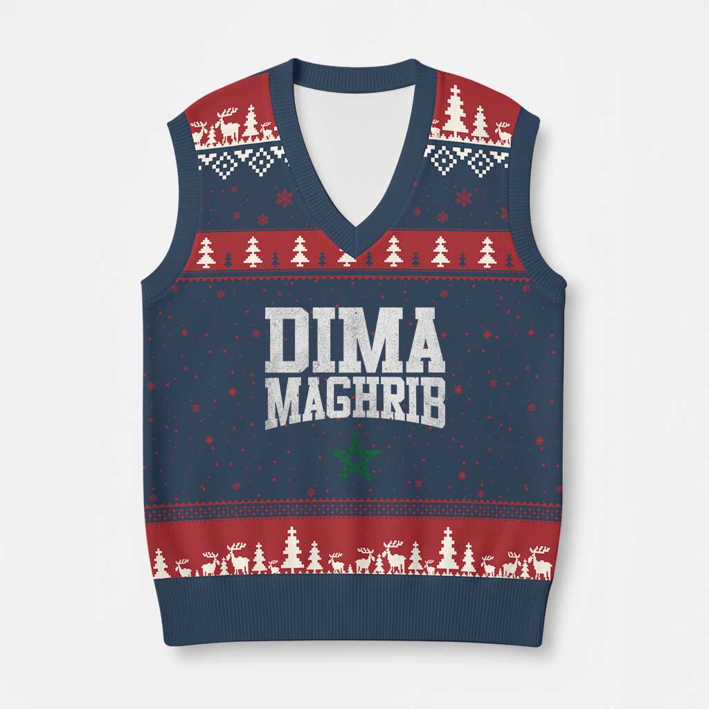 Moroccan Dima Maghrib Flag of Morocco Vintage Green Star Patriotic V-Neck Knit Sweater Vest TS11 Navy Red Print Your Wear