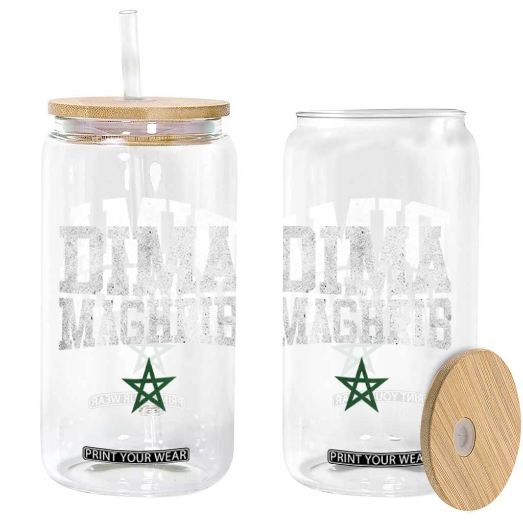 Moroccan Dima Maghrib Flag of Morocco Vintage Green Star Patriotic Glass Can TS11 Print Your Wear
