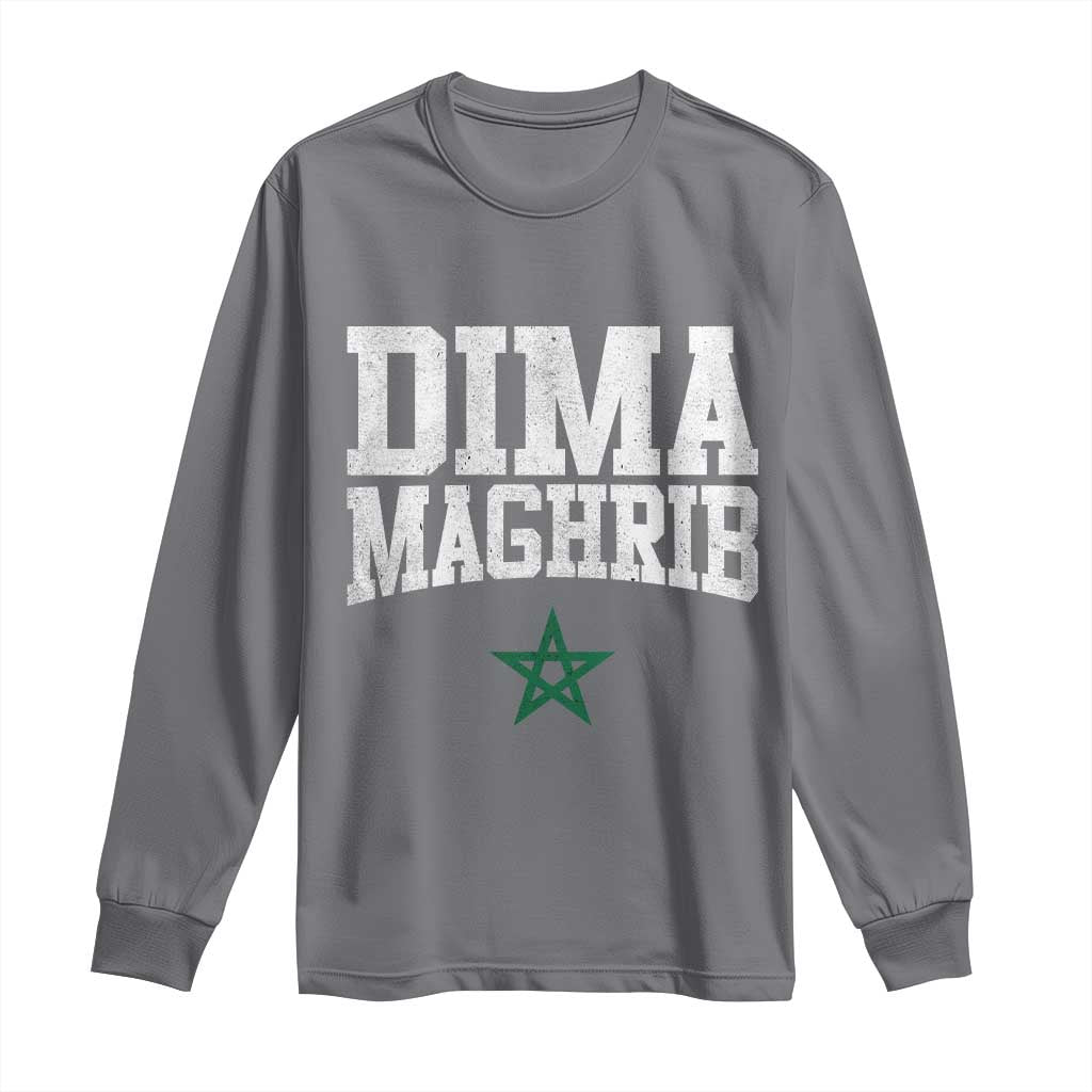 Moroccan Dima Maghrib Flag of Morocco Vintage Green Star Patriotic Long Sleeve Shirt TS11 Charcoal Print Your Wear