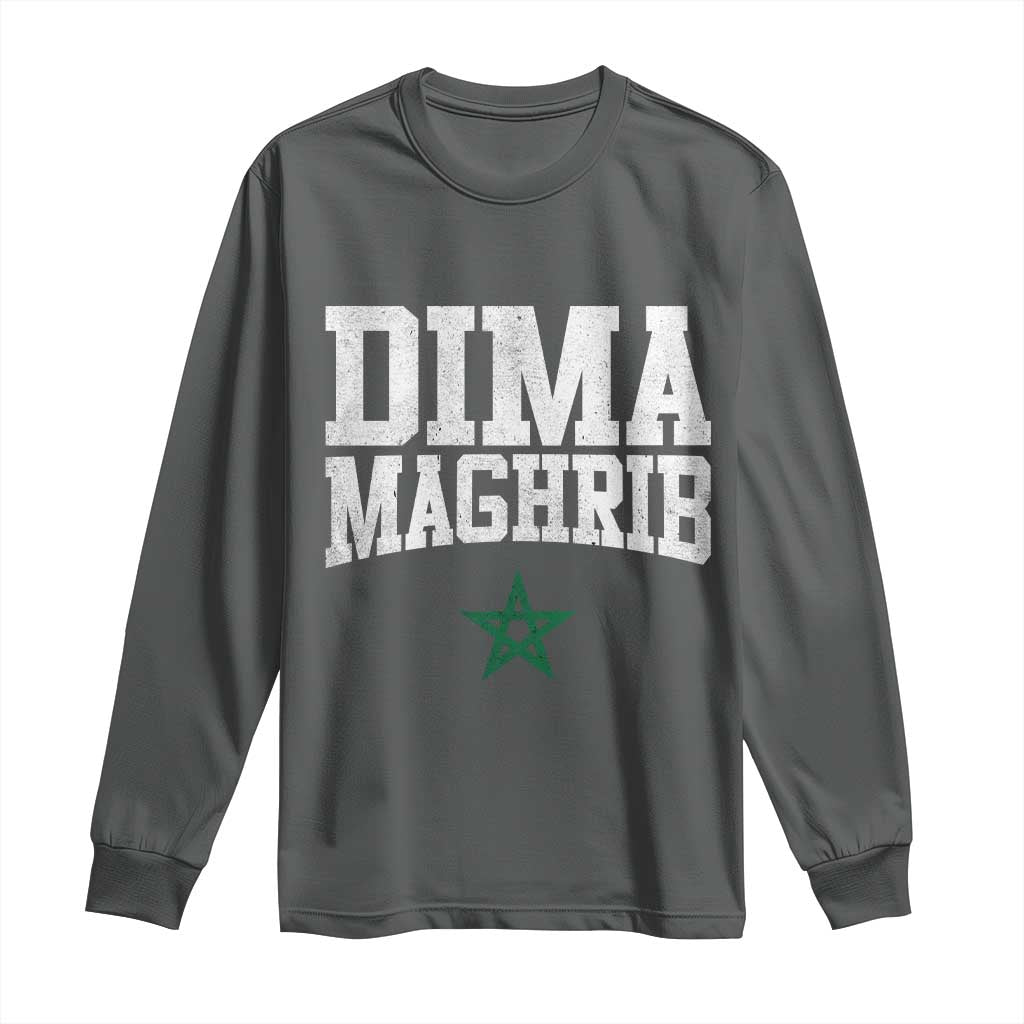 Moroccan Dima Maghrib Flag of Morocco Vintage Green Star Patriotic Long Sleeve Shirt TS11 Dark Heather Print Your Wear