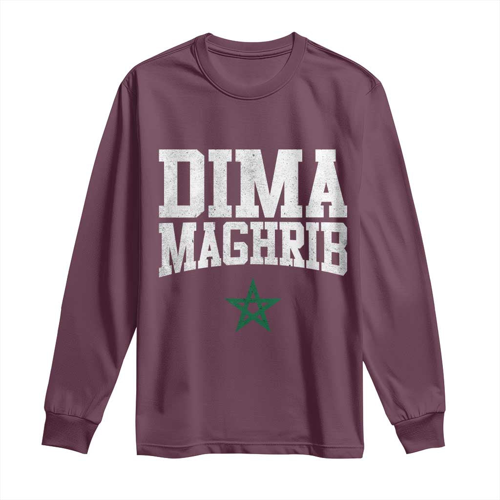 Moroccan Dima Maghrib Flag of Morocco Vintage Green Star Patriotic Long Sleeve Shirt TS11 S Maroon Print Your Wear