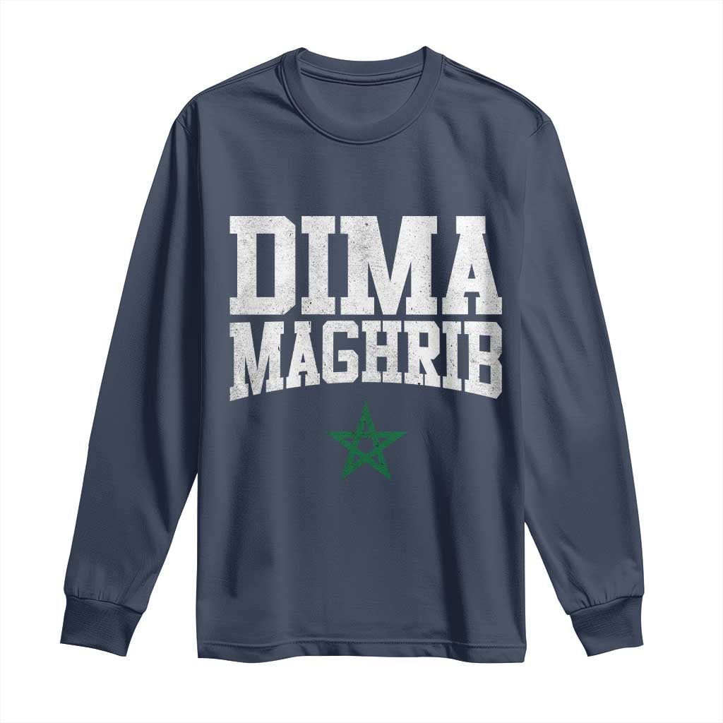 Moroccan Dima Maghrib Flag of Morocco Vintage Green Star Patriotic Long Sleeve Shirt TS11 Navy Print Your Wear