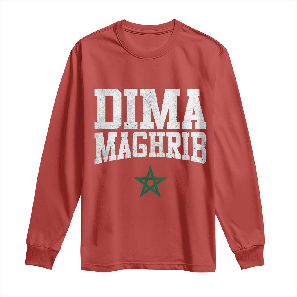 Moroccan Dima Maghrib Flag of Morocco Vintage Green Star Patriotic Long Sleeve Shirt TS11 Red Print Your Wear