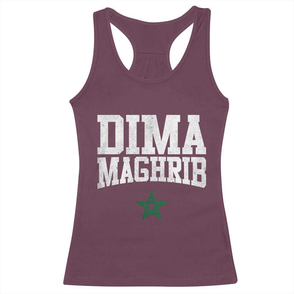 Moroccan Dima Maghrib Flag of Morocco Vintage Green Star Patriotic Racerback Tank Top TS11 Maroon Print Your Wear