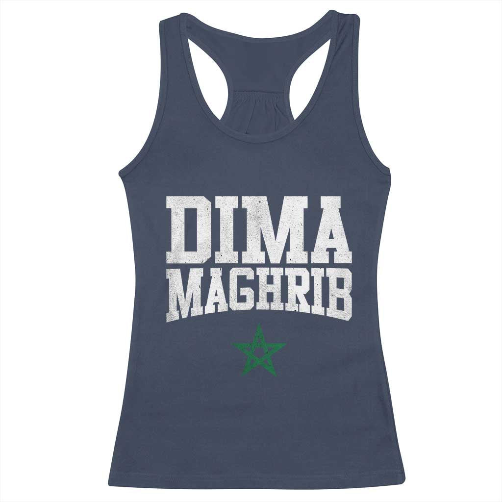 Moroccan Dima Maghrib Flag of Morocco Vintage Green Star Patriotic Racerback Tank Top TS11 Navy Print Your Wear