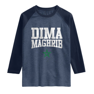 Moroccan Dima Maghrib Flag of Morocco Vintage Green Star Patriotic Raglan Shirt TS11 Heather Denim Navy Print Your Wear