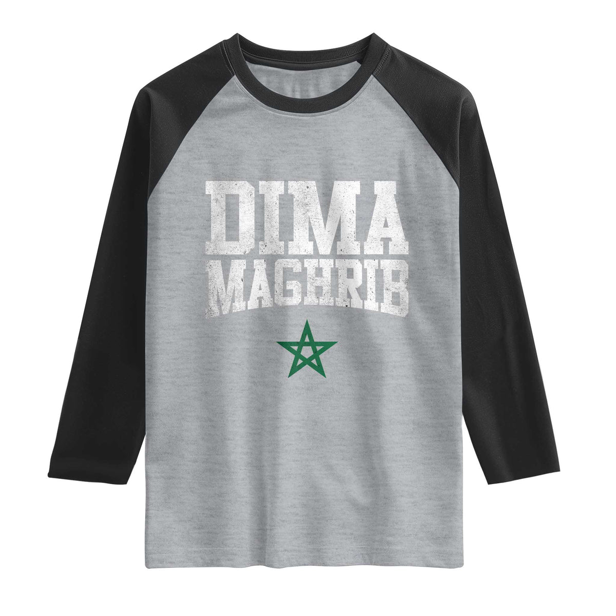Moroccan Dima Maghrib Flag of Morocco Vintage Green Star Patriotic Raglan Shirt TS11 Heather Gray Black Print Your Wear