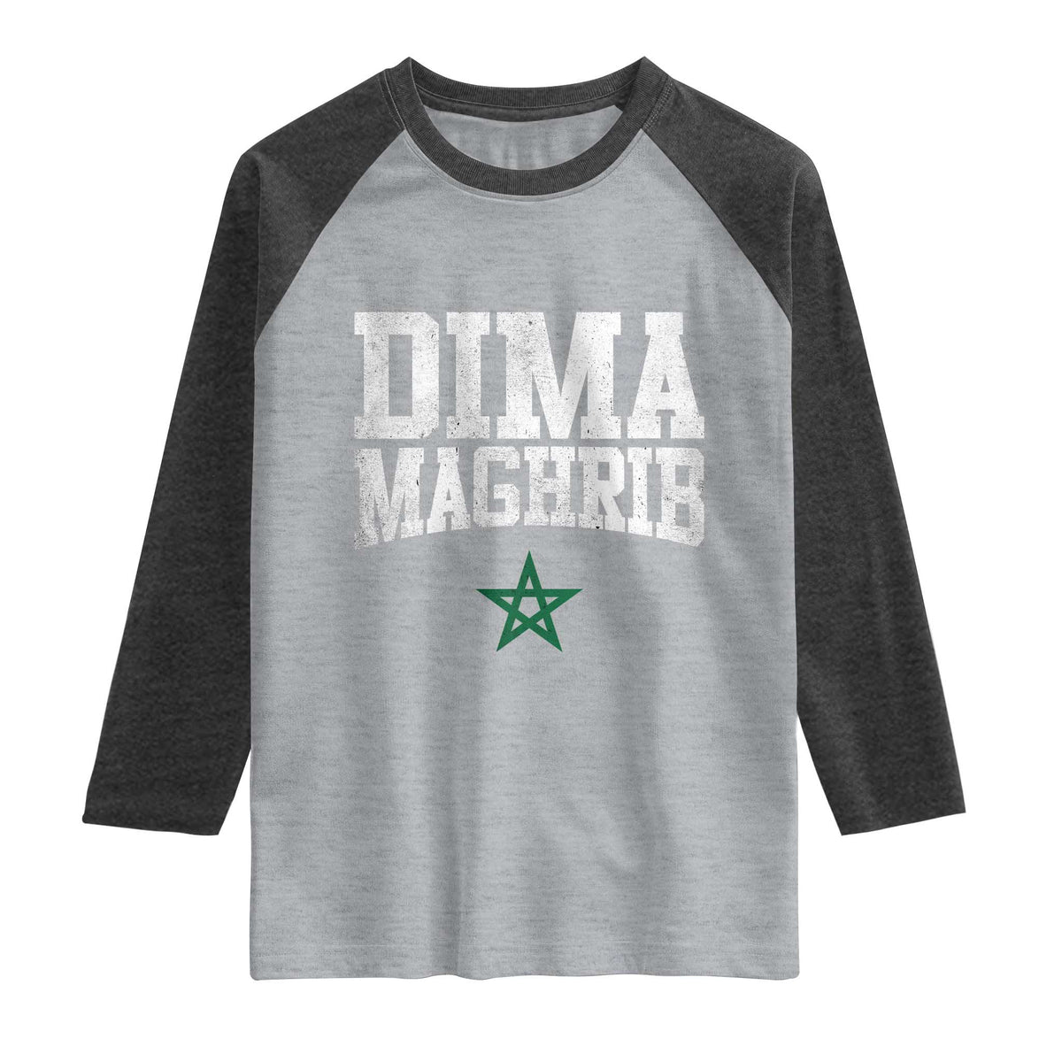 Moroccan Dima Maghrib Flag of Morocco Vintage Green Star Patriotic Raglan Shirt TS11 Heather Gray Heather Charcoal Print Your Wear