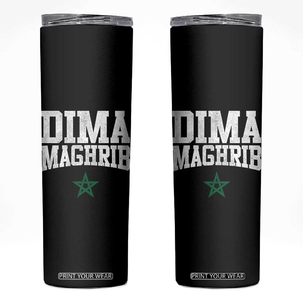 Moroccan Dima Maghrib Flag of Morocco Vintage Green Star Patriotic Skinny Tumbler TS11 Black Print Your Wear