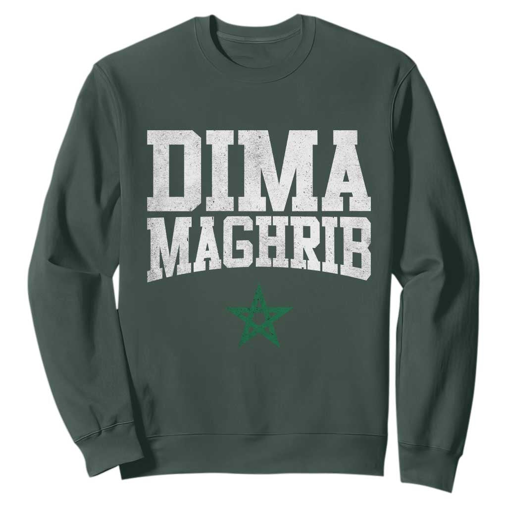 Moroccan Dima Maghrib Flag of Morocco Vintage Green Star Patriotic Sweatshirt TS11 Dark Forest Green Print Your Wear