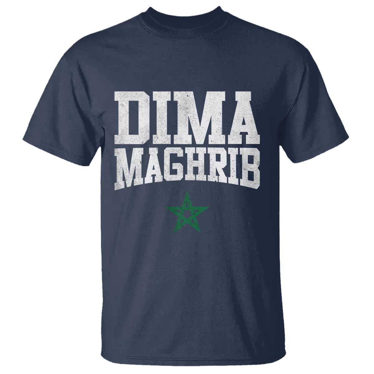 Moroccan Dima Maghrib Flag of Morocco Vintage Green Star Patriotic T Shirt TS11 Navy Print Your Wear
