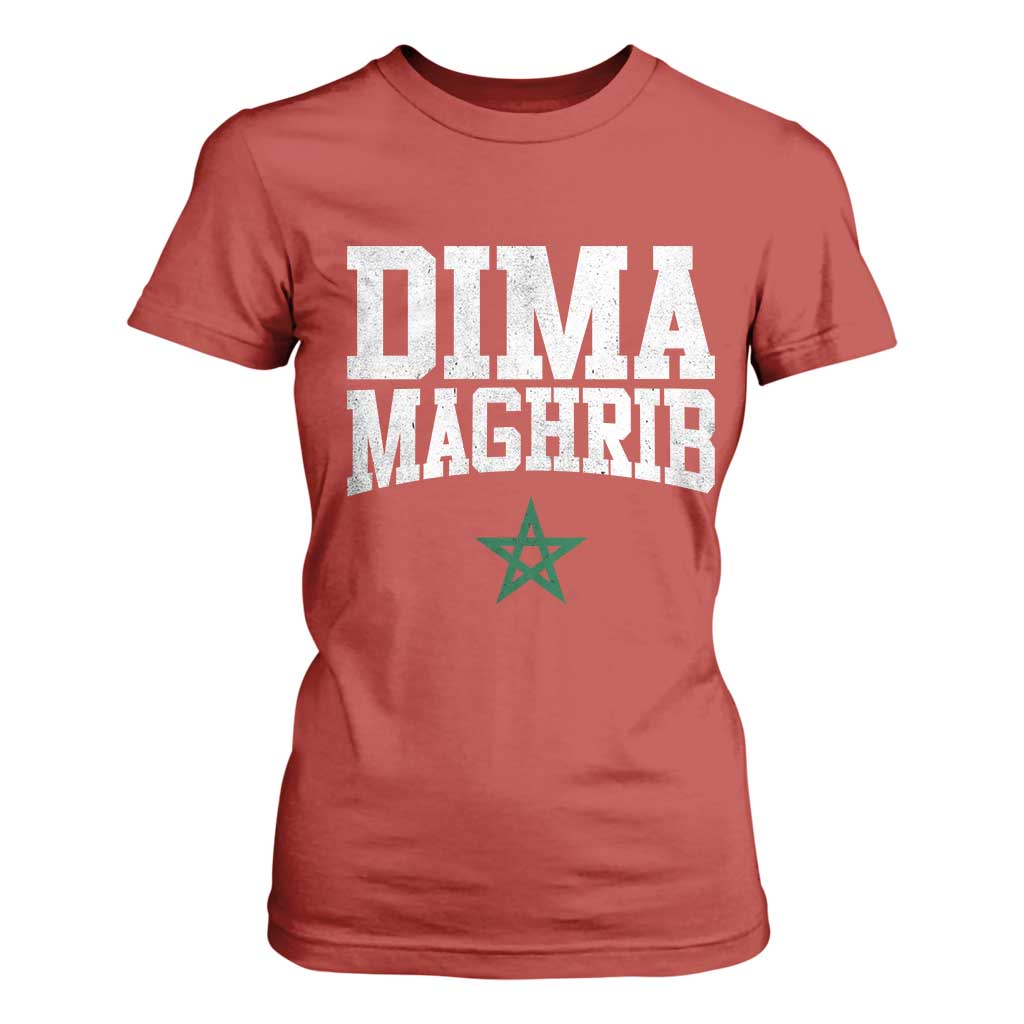 Moroccan Dima Maghrib Flag of Morocco Vintage Green Star Patriotic T Shirt For Women TS11 Red Print Your Wear