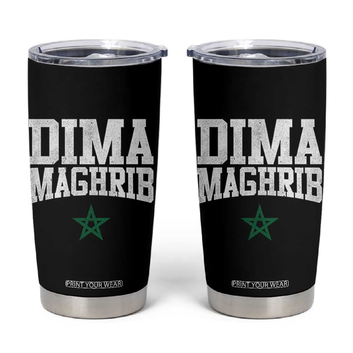Moroccan Dima Maghrib Flag of Morocco Vintage Green Star Patriotic Tumbler Cup TS11 Black Print Your Wear