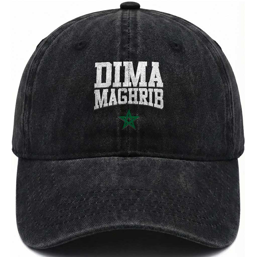 Moroccan Dima Maghrib Flag of Morocco Vintage Green Star Patriotic Washed Cotton Baseball Cap TS11 Print Your Wear
