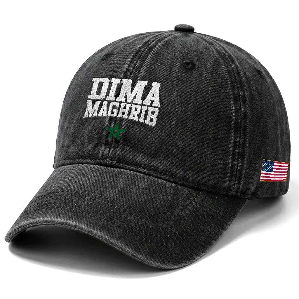 Moroccan Dima Maghrib Flag of Morocco Vintage Green Star Patriotic Washed Cotton Baseball Cap TS11 Print Your Wear