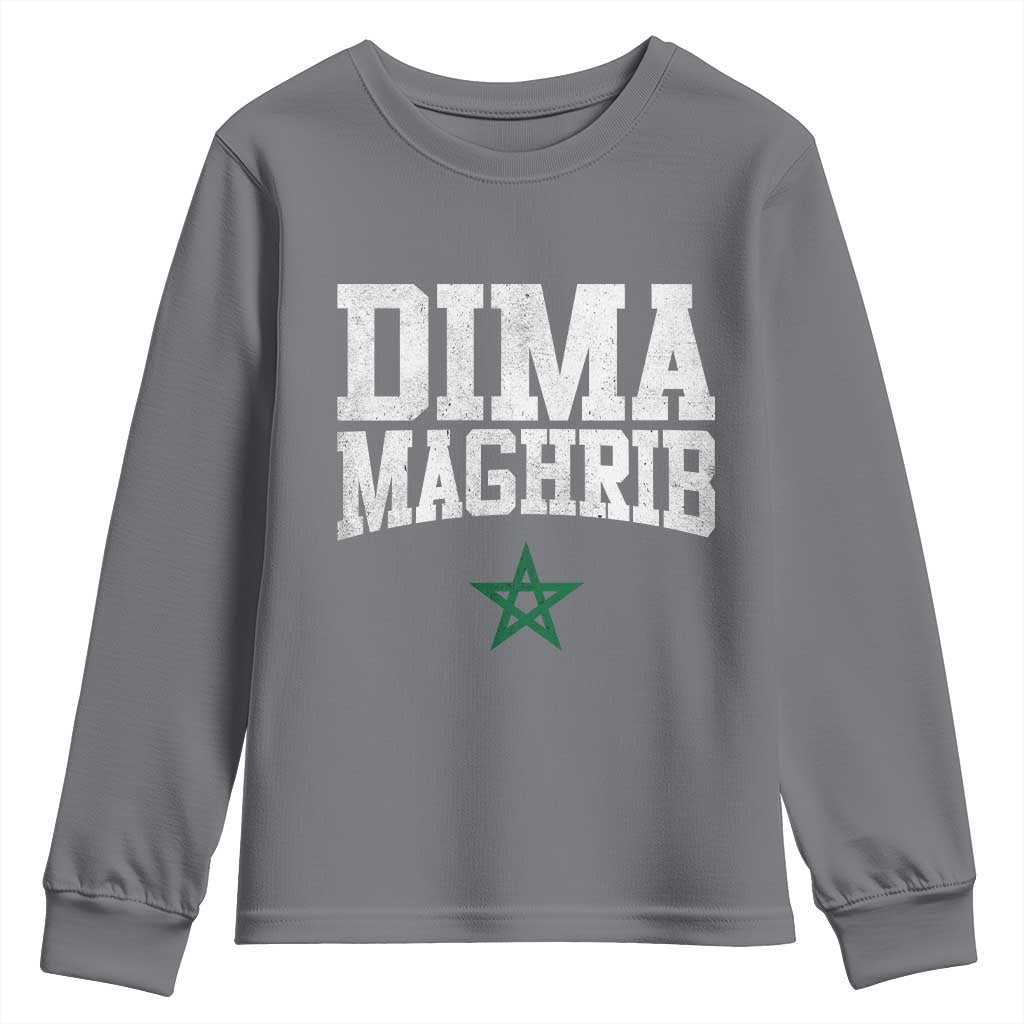 Moroccan Dima Maghrib Flag of Morocco Vintage Green Star Patriotic Youth Sweatshirt TS11 Charcoal Print Your Wear