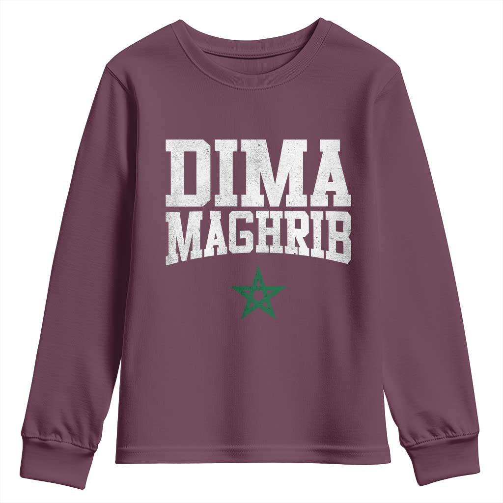 Moroccan Dima Maghrib Flag of Morocco Vintage Green Star Patriotic Youth Sweatshirt TS11 Maroon Print Your Wear