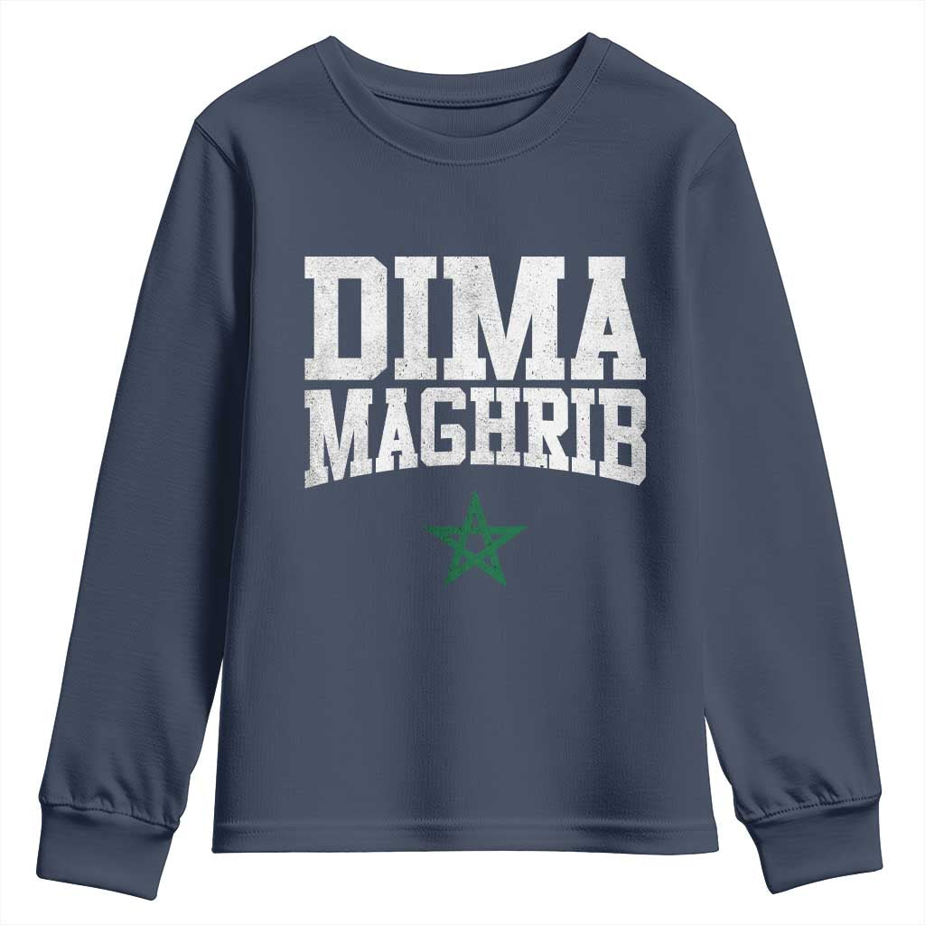 Moroccan Dima Maghrib Flag of Morocco Vintage Green Star Patriotic Youth Sweatshirt TS11 Navy Print Your Wear