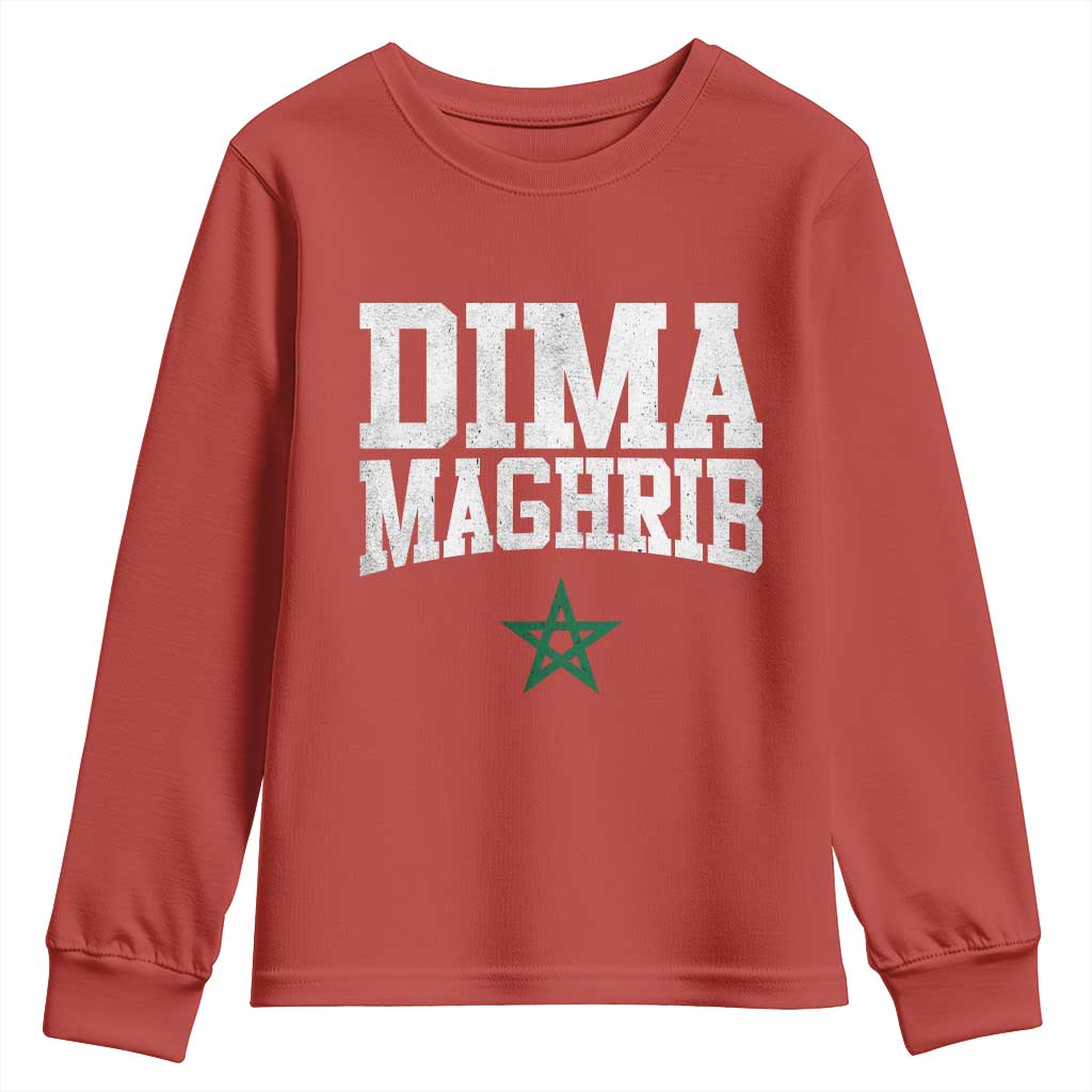 Moroccan Dima Maghrib Flag of Morocco Vintage Green Star Patriotic Youth Sweatshirt TS11 Red Print Your Wear
