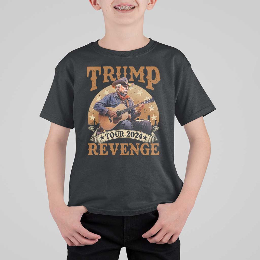 Funny Trump Revenge Tour 2024 T Shirt For Kid Cowboy Trump Western Country Music Guitar Political Election TS11 Black Print Your Wear