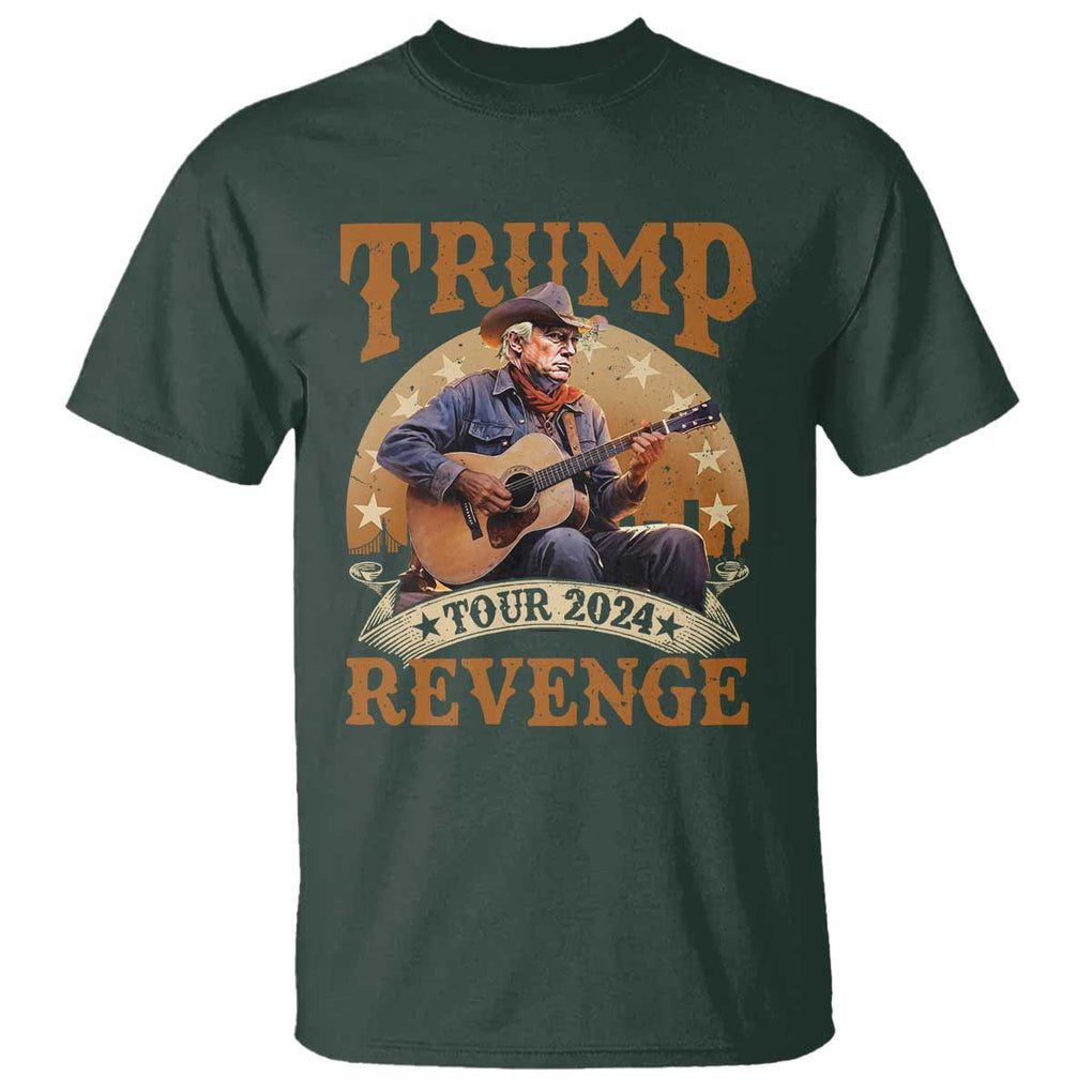 Funny Trump Revenge Tour 2024 T Shirt Cowboy Trump Western Country Music Guitar Political Election TS11 Dark Forest Green Print Your Wear