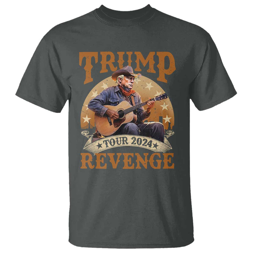 Funny Trump Revenge Tour 2024 T Shirt Cowboy Trump Western Country Music Guitar Political Election TS11 Dark Heather Print Your Wear