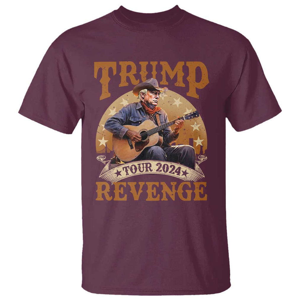 Funny Trump Revenge Tour 2024 T Shirt Cowboy Trump Western Country Music Guitar Political Election TS11 Maroon Print Your Wear