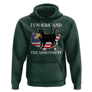 Funny Harris Supporter Hoodie I Understand The Assignment Black Cat American Flag TS11 Dark Forest Green Print Your Wear
