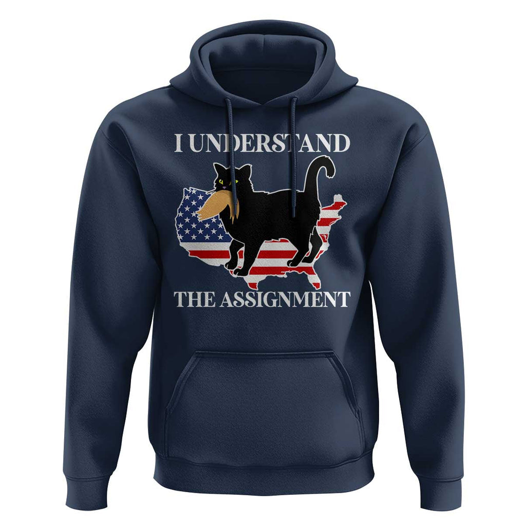 Funny Harris Supporter Hoodie I Understand The Assignment Black Cat American Flag TS11 Navy Print Your Wear