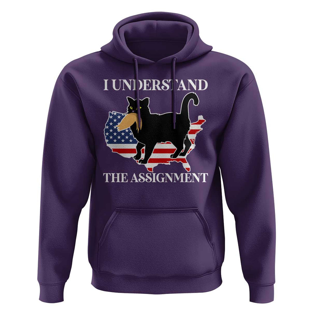 Funny Harris Supporter Hoodie I Understand The Assignment Black Cat American Flag TS11 Purple Print Your Wear