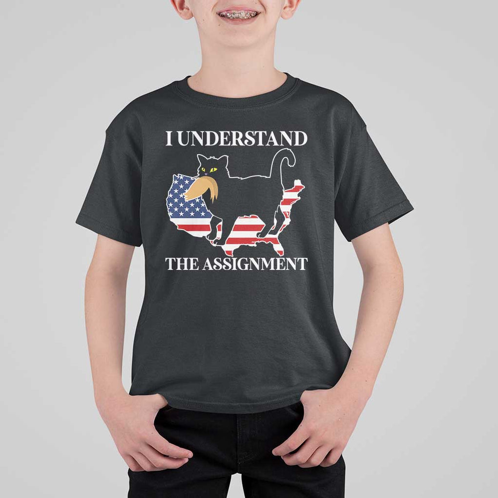 Funny Harris Supporter T Shirt For Kid I Understand The Assignment Black Cat American Flag TS11 Black Print Your Wear