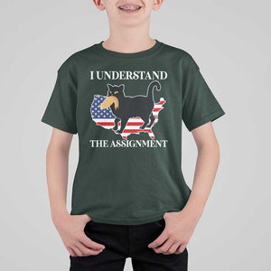 Funny Harris Supporter T Shirt For Kid I Understand The Assignment Black Cat American Flag TS11 Dark Forest Green Print Your Wear