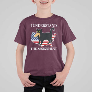 Funny Harris Supporter T Shirt For Kid I Understand The Assignment Black Cat American Flag TS11 Maroon Print Your Wear