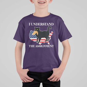 Funny Harris Supporter T Shirt For Kid I Understand The Assignment Black Cat American Flag TS11 Purple Print Your Wear