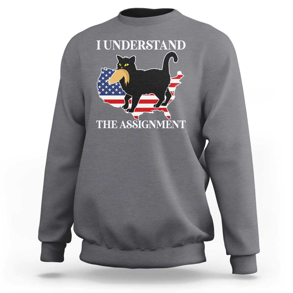 Funny Harris Supporter Sweatshirt I Understand The Assignment Black Cat American Flag TS11 Charcoal Print Your Wear