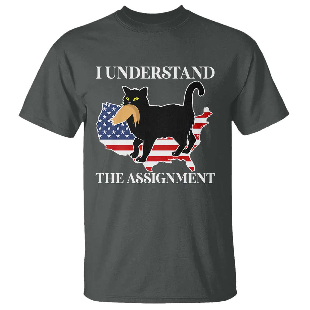 Funny Harris Supporter T Shirt I Understand The Assignment Black Cat American Flag TS11 Dark Heather Print Your Wear