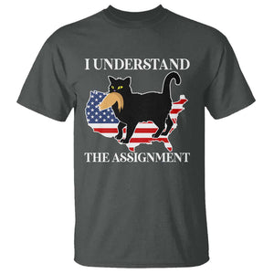 Funny Harris Supporter T Shirt I Understand The Assignment Black Cat American Flag TS11 Dark Heather Print Your Wear