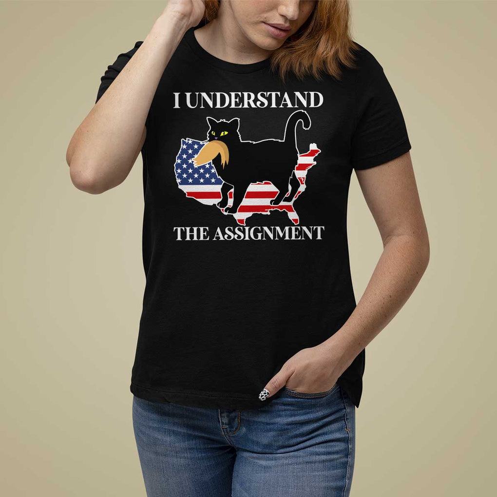 Funny Harris Supporter T Shirt For Women I Understand The Assignment Black Cat American Flag TS11 Black Print Your Wear