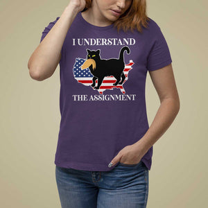 Funny Harris Supporter T Shirt For Women I Understand The Assignment Black Cat American Flag TS11 Purple Print Your Wear