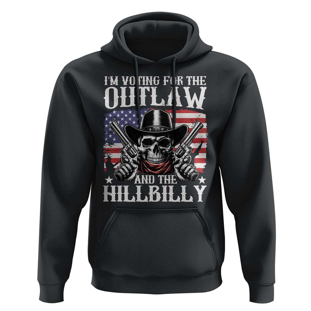 Trump Vance 2024 Hoodie I'm Voting For The Outlaw And The Hillbilly Western Cowboy Gun US Flag TS11 Black Print Your Wear