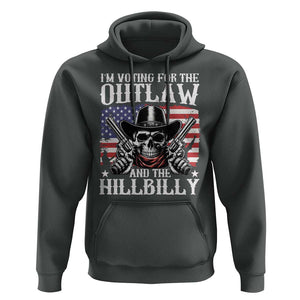 Trump Vance 2024 Hoodie I'm Voting For The Outlaw And The Hillbilly Western Cowboy Gun US Flag TS11 Dark Heather Print Your Wear
