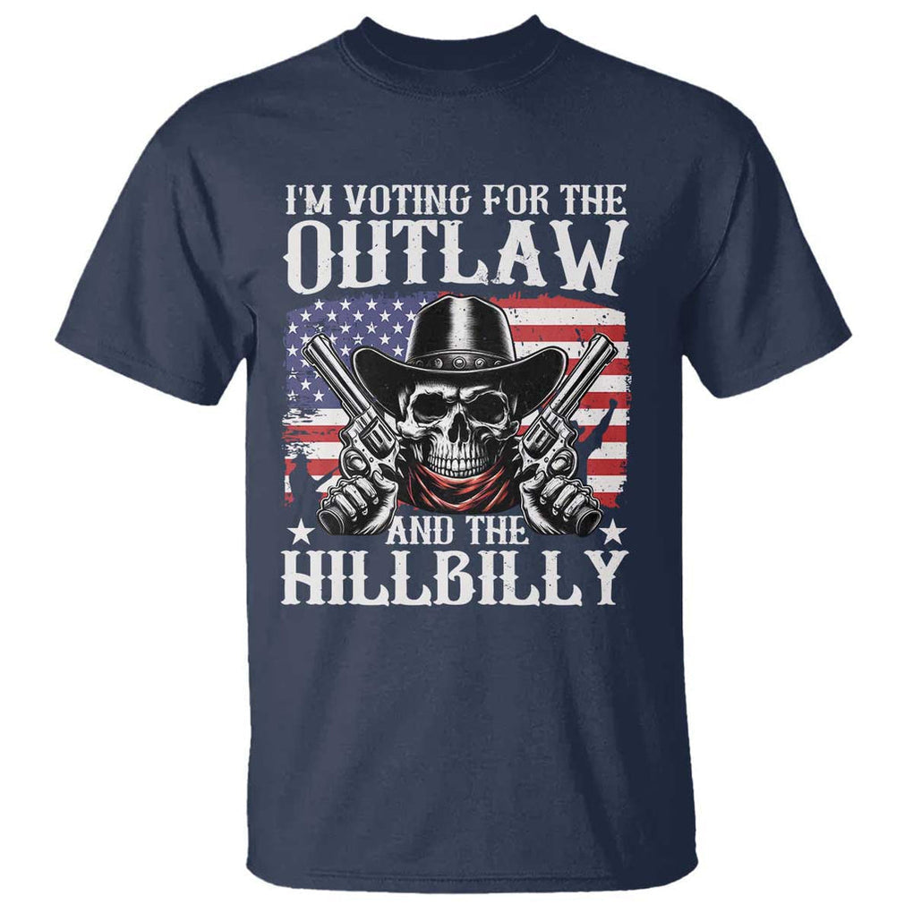 Trump Vance 2024 T Shirt I'm Voting For The Outlaw And The Hillbilly Western Cowboy Gun US Flag TS11 Navy Print Your Wear