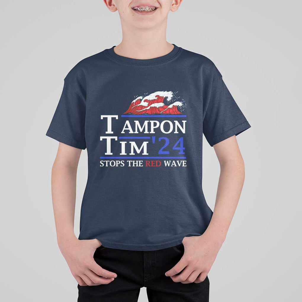 Funny Walz T Shirt For Kid Tampon Tim'24 Stops The Red Wave American Election TS11 Navy Print Your Wear