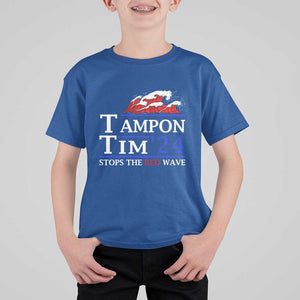 Funny Walz T Shirt For Kid Tampon Tim'24 Stops The Red Wave American Election TS11 Royal Blue Print Your Wear