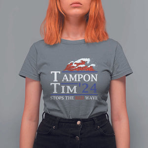 Funny Walz T Shirt For Women Tampon Tim'24 Stops The Red Wave American Election TS11 Charcoal Print Your Wear
