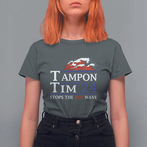Funny Walz T Shirt For Women Tampon Tim'24 Stops The Red Wave American Election TS11 Dark Heather Print Your Wear