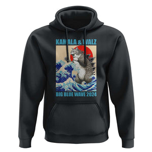 Kamala Walz 2024 Hoodie Big Blue Wave Cat Tsunami Sun Japanese Painting TS11 Black Print Your Wear
