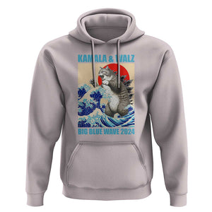 Kamala Walz 2024 Hoodie Big Blue Wave Cat Tsunami Sun Japanese Painting TS11 Ice Gray Print Your Wear